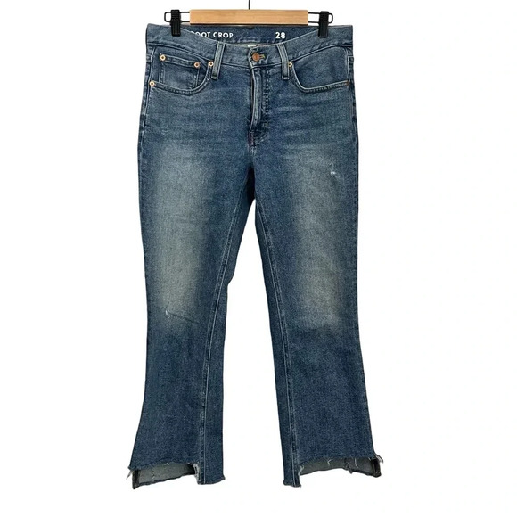 J. Crew Size 29 Mid-Rise Demi-Boot Crop Jeans Raw Hem Kick Flare Denim Size 8/29 - Picture 2 of 12